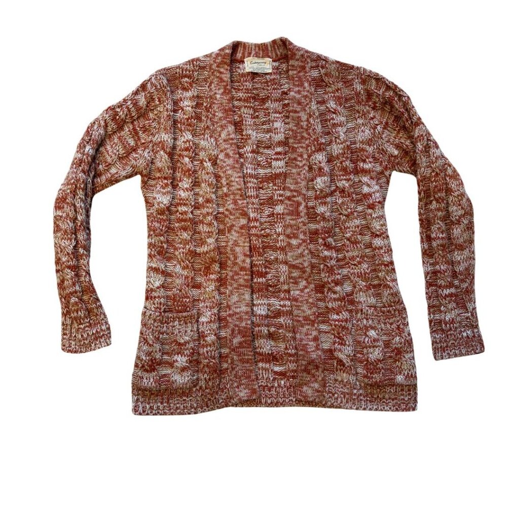 Vintage Contemporary Classics Cable Knit Open Cardigan Sweater Pockets